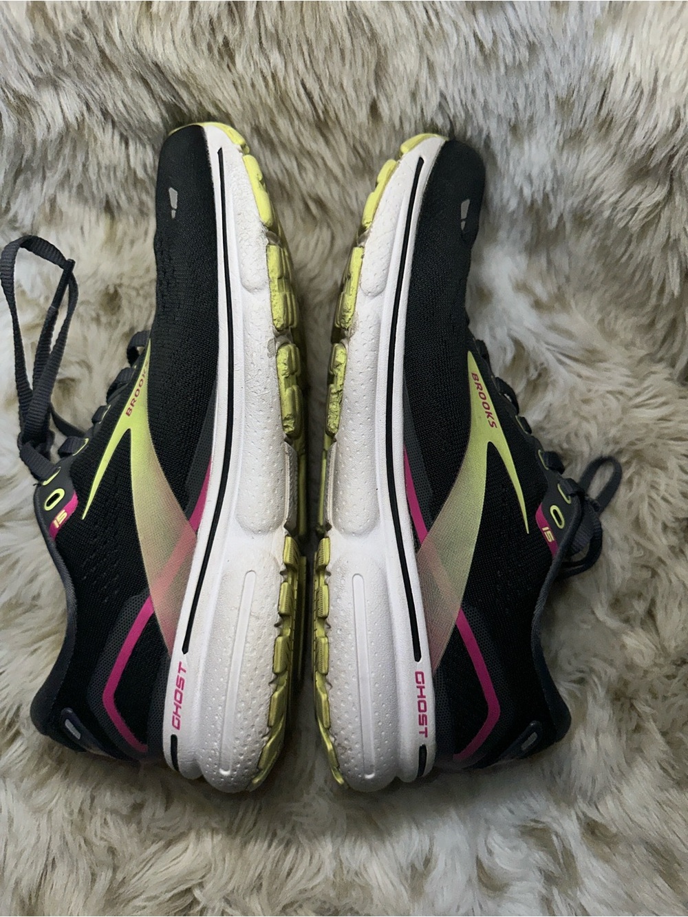 Brooks Ghost 15 Running Shoes Black Lime Pink Sneakers Women’s Size 7.5 - Picture 2 of 10